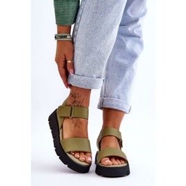 Vinceza Women's Leather Platform Sandals Green Katte 1
