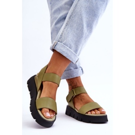 Vinceza Women's Leather Platform Sandals Green Katte 2