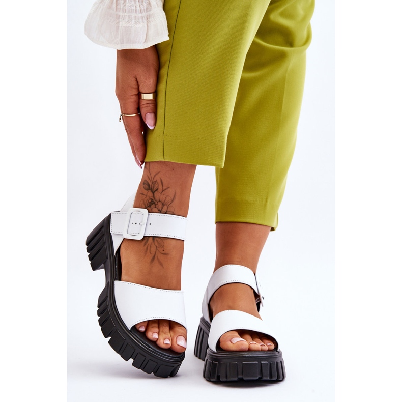 Vinceza Women's Leather Flat Sandals White Dean 1