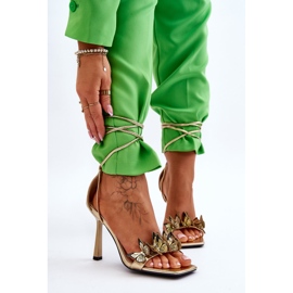 FS1 Tied Sandals On A High Heel With Golden Delmar Butterflies 2