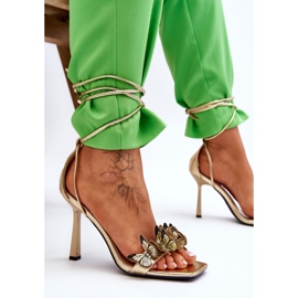 FS1 Tied Sandals On A High Heel With Golden Delmar Butterflies 1