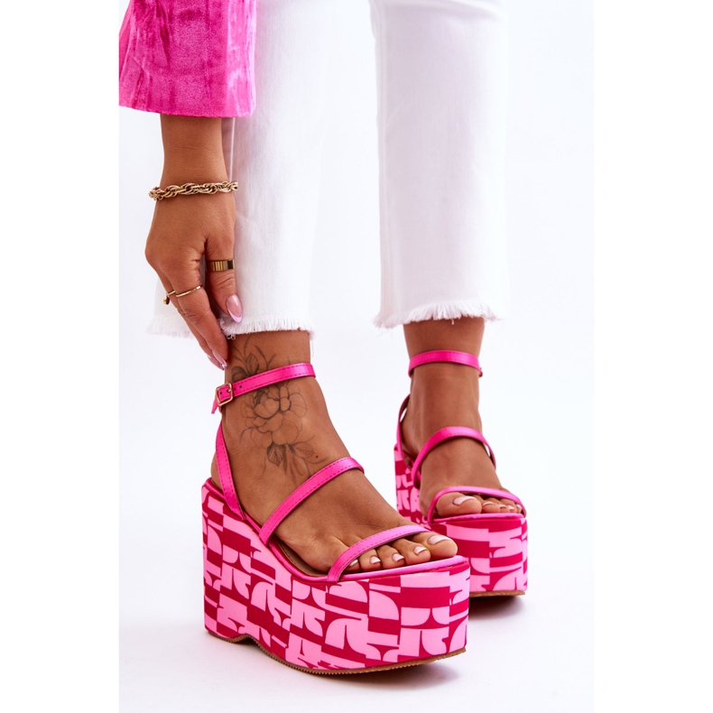 FS1 Fashionable Wedge Sandals With Patterns Fuchsia Claria pink 1
