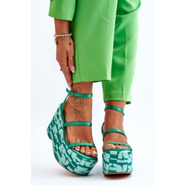 FS1 Fashionable Wedge Sandals With Patterns Green Claria 1