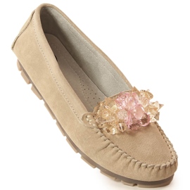 Women's leather loafers with beige Filippo DP4549 crystals 1