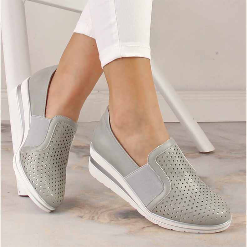 Women's openwork wedge shoes gray Jezzi MR1738-17 grey 1
