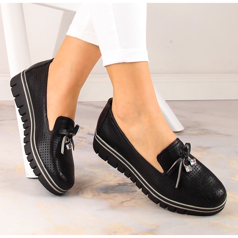 Women's openwork black platform shoes Jezzi RMR2268-2 1