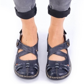 Leather comfortable women's sandals with velcro navy blue Rieker 46377-14 1
