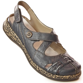 Leather comfortable women's sandals with velcro navy blue Rieker 46377-14 2