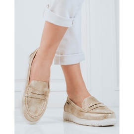 Women's moccasins Shelovet gold with a flexible sole golden 1 Women's moccasins Shelovet gold with a flexible sole golden 1
