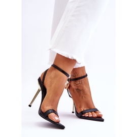 Elegant Sandals On A High Heel With Ornaments Black Zaria 2