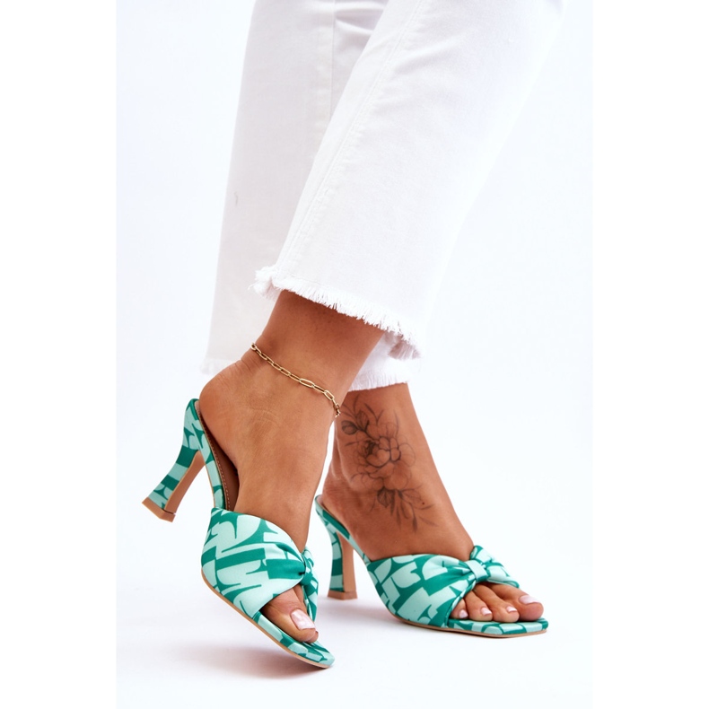 Fashionable High Heels In Green Floria Print 2