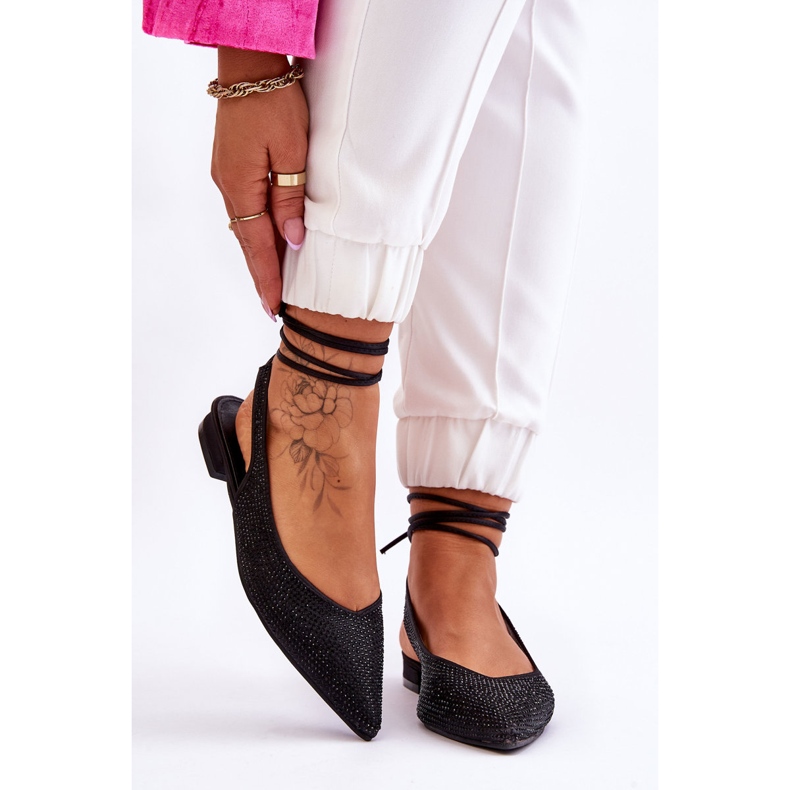 Tied Black Mavis Ballerinas With Rhinestones 1