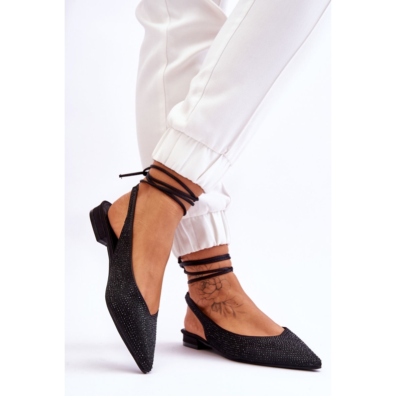 Tied Black Mavis Ballerinas With Rhinestones 2