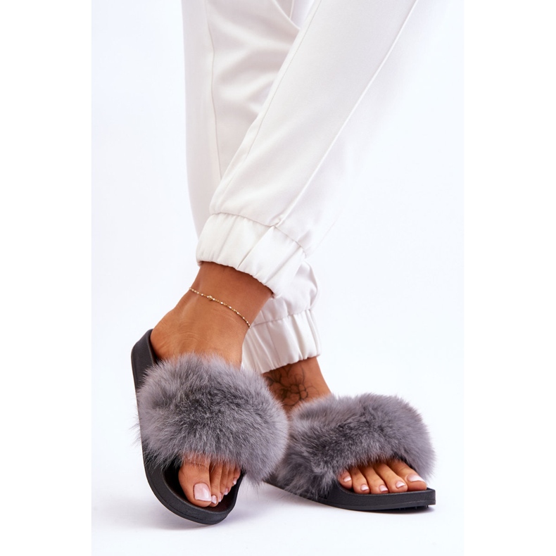 Women's Rubber Slippers With Fur Gray Lucrece grey 2