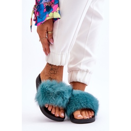 Women's Rubber Slippers With Fur Turquoise Lucrece blue 1