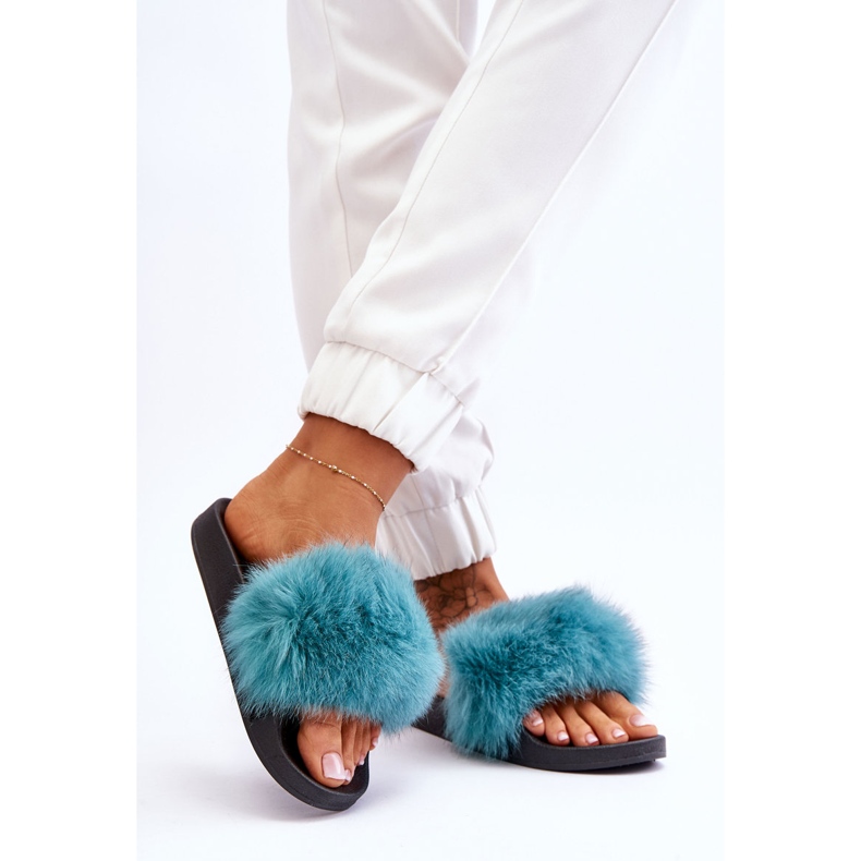 Women's Rubber Slippers With Fur Turquoise Lucrece blue 2