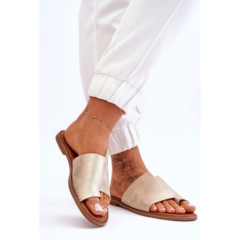 Evento Women's Leather Flip Flops Light Gold Amite golden 2