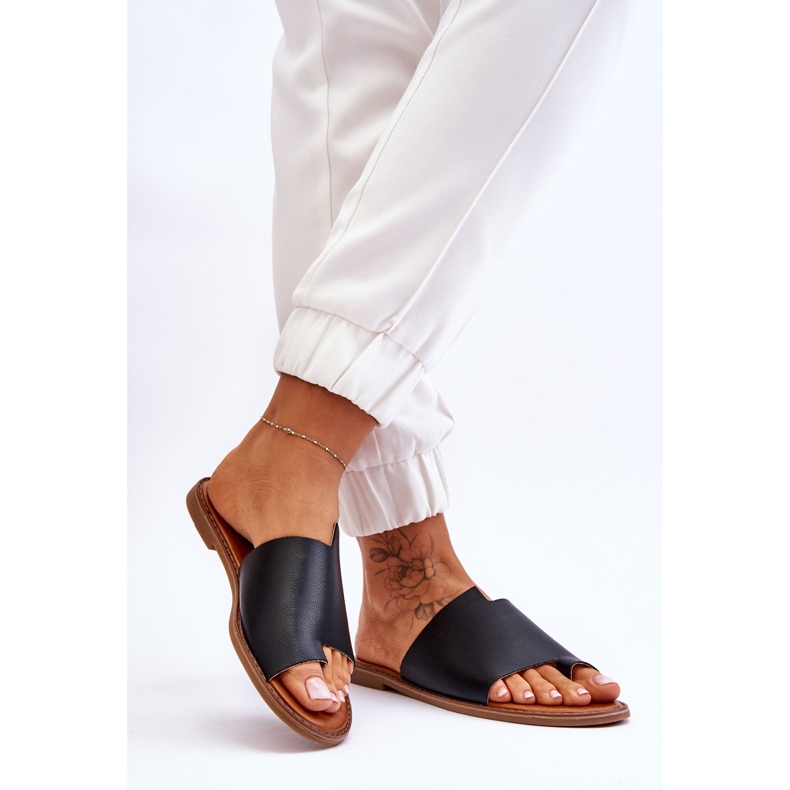 Evento Women's Leather Flip Flops Black Amite 2