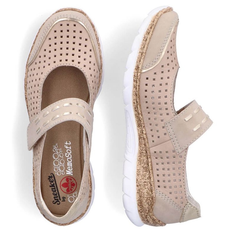 Leather summer shoes with Velcro Rieker W RKR582 beige 1