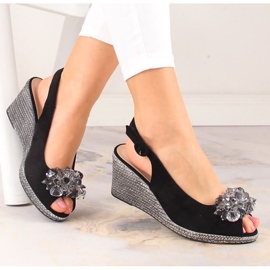 Suede wedge sandals with crystals Potocki W WOL137A black 1