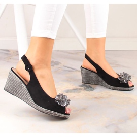 Suede wedge sandals with crystals Potocki W WOL137A black 2