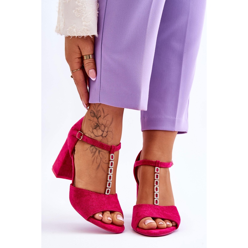 Vinceza Suede high heels with zircons fuchsia pink 1
