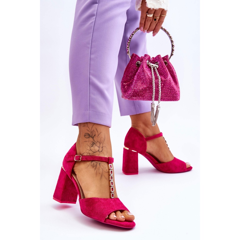 Vinceza Suede high heels with zircons fuchsia pink 2