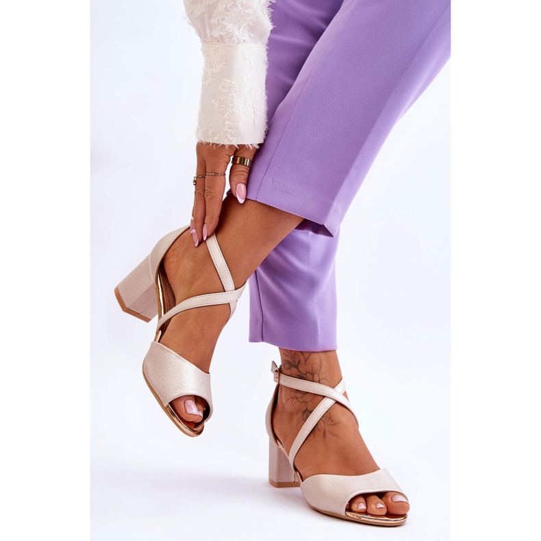 Vinceza Women's Low Heel Leather Sandals Gold Quinn golden 2