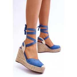 Tied Sandals On A High Wedge Blue Lendy 2 Tied Sandals On A High Wedge Blue Lendy 2