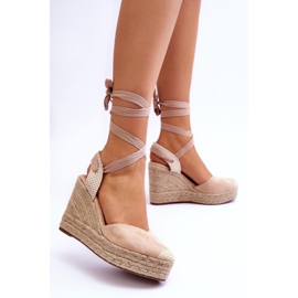 FS1 Tied Sandals On A High Wedge Beige Lendy brown 2