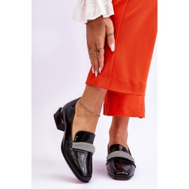 S.Barski Patent Black Lavern High Heel Loafers With Cubic Zirconia 1