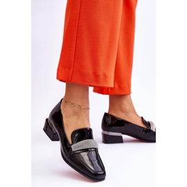 S.Barski Patent Black Lavern High Heel Loafers With Cubic Zirconia 2