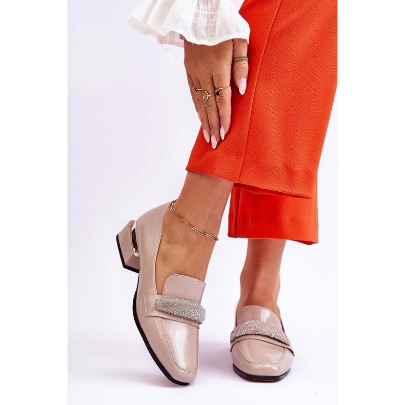 S.Barski Patent Leather Loafers With Rhinestones Beige Lavern 1 S.Barski Patent Leather Loafers With Rhinestones Beige Lavern 1