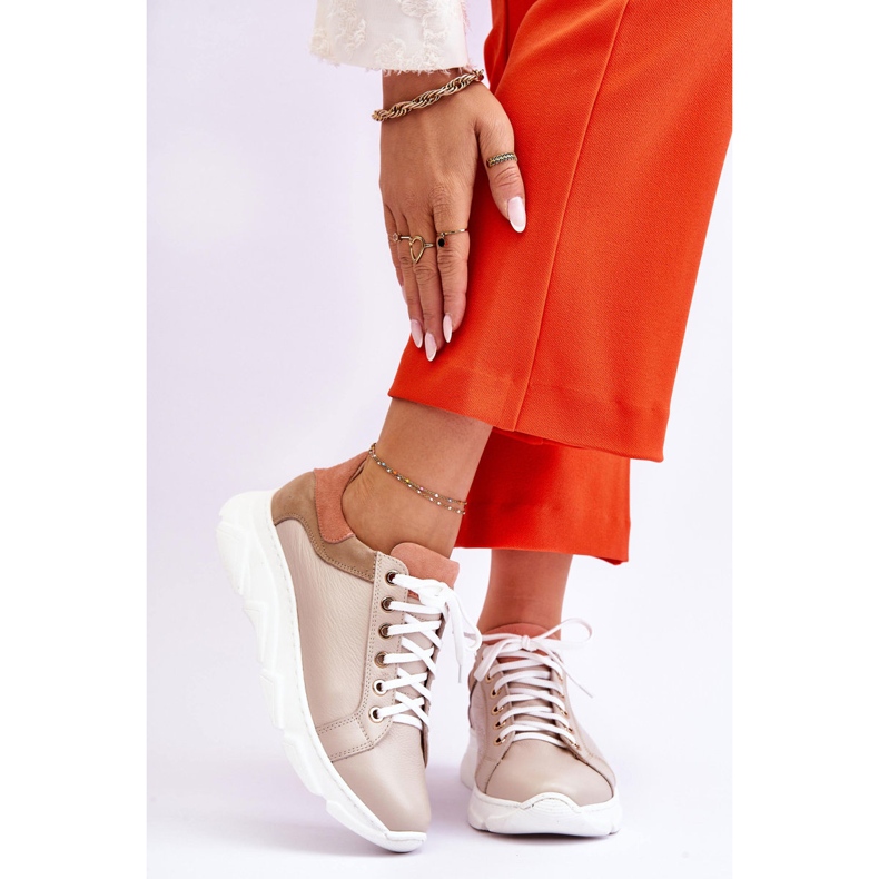 FILIPCZYK Comfortable Leather Platform Sneakers Beige Alisane 1