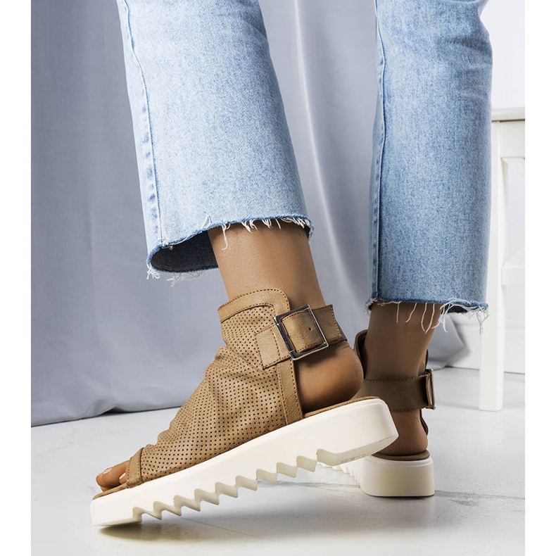 PA1 Brown openwork sandals from Beulah beige 1