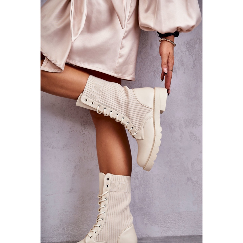 Women's Ankle Boots With A Flat Heel, Beige 2