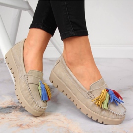 Women's leather loafers with fringes beige Filippo DP3535 1