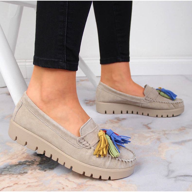 Women's leather loafers with fringes beige Filippo DP3535 2