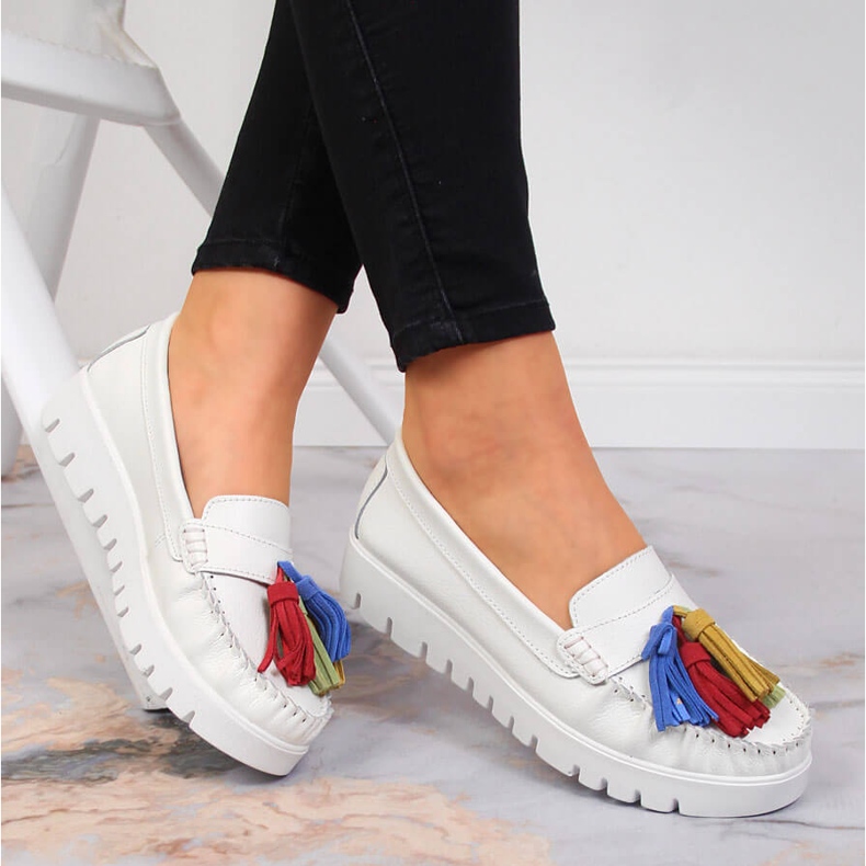 Women's leather loafers with fringes white Filippo DP3535 1