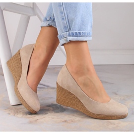 Women's beige suede wedge pumps Potocki SZ12024 1