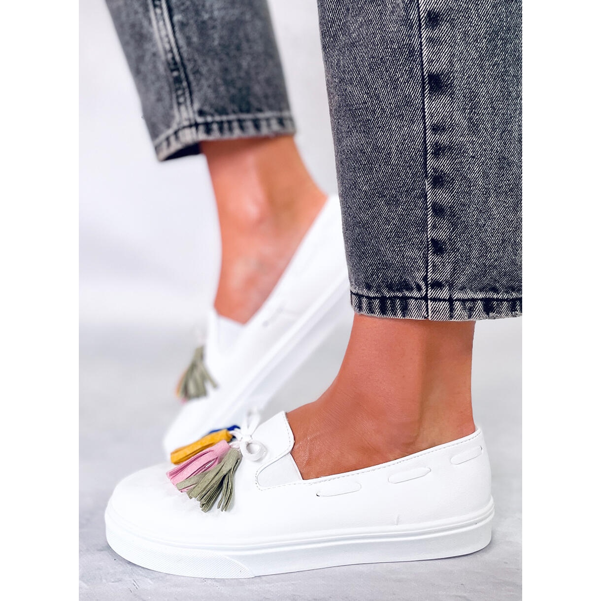 BM Salma White spring sneakers with tassels