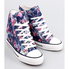 BM Paradis Navy floral wedge high-top sneakers blue 1