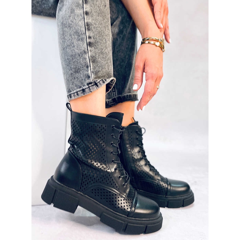 BM Wyman Black openwork lace-up boots 1