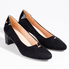 Elegant suede women's pumps on a low heel Vinceza black 1