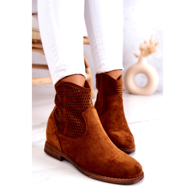 S.Barski Suede Women's Boots Hidden Wedge Camel Solene brown 2