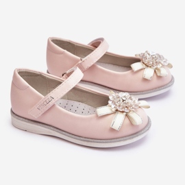 Vinceza Children's Velcro Ballerinas With Decorative Flower Pink Freya 1
