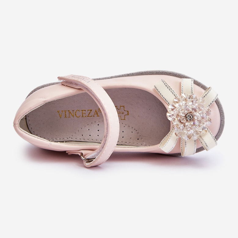 Vinceza Children's Velcro Ballerinas With Decorative Flower Pink Freya 2