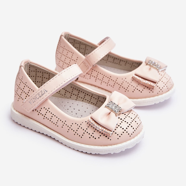 Vinceza Children's Ballerinas With Velcro Bow Pink Halle 1
