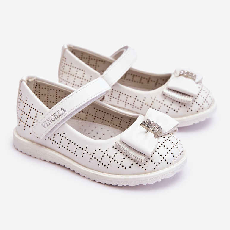 Vinceza Children's Ballerinas With Velcro Bow White Halle 1 Vinceza Children's Ballerinas With Velcro Bow White Halle 1