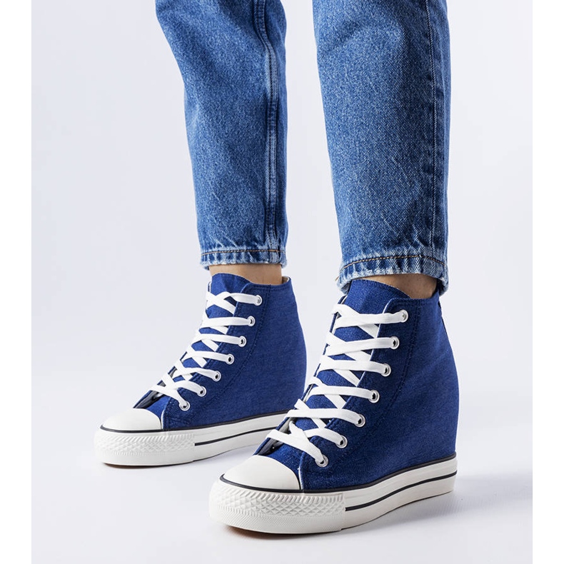 Denim wedge sneakers blue 1
